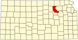 Map of Kansas highlighting Riley County